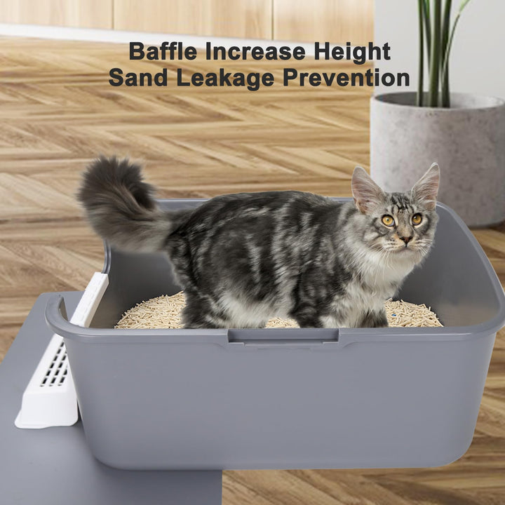 Cat Urine Litter Box with Pedal, Fully Enclosed Leak-Proof for Small Cats Under 8 IB, High Edge and Odorless, Easy to Carry and Clean (Grey with Handle, S)