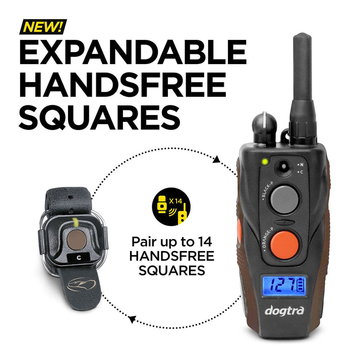 1902S HANDSFREE Plus 2-Dog Remote Dog Training E-Collar with Expandable HANDSFREE Square for Discreet Control Ergonomic Rechargeable 3/4-Mile Range Waterproof High-Output