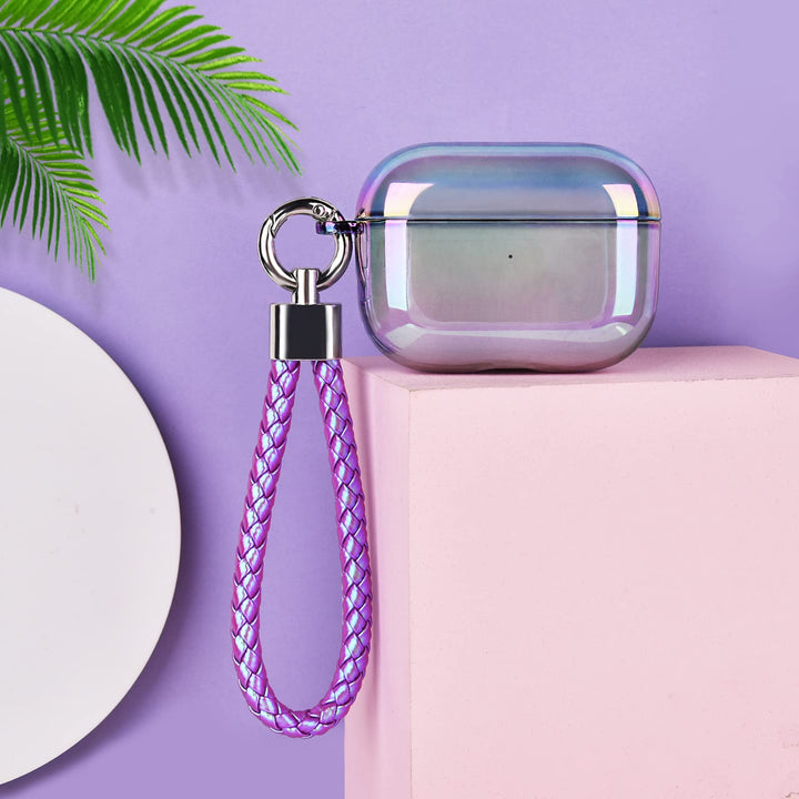 , Clear Lasher Hard PC Protective Case, Glittery Purple, Compatible with Apple AirPods Pro 1st Generation, Case Cover with Keychain