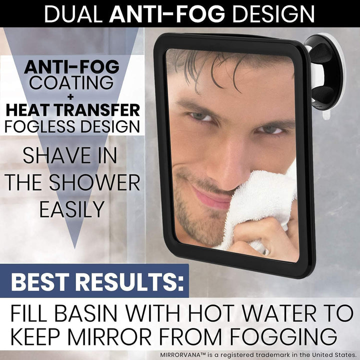 Fogless Shower Mirror for Shaving with Upgraded Suction, Dual Anti Fog Design, Shatterproof Surface & 360° Swivel, 8 x 7