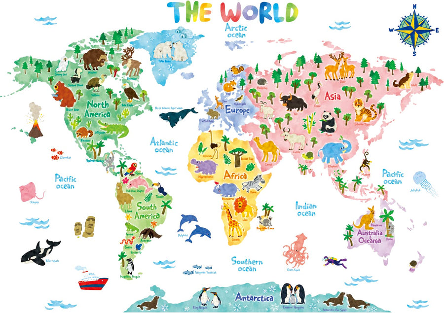 SG2-1615S Animal World Map Kids Wall Stickers Wall Decals Peel and Stick Removable Wall Stickers for Kids Nursery Bedroom Living Room (Large) décor