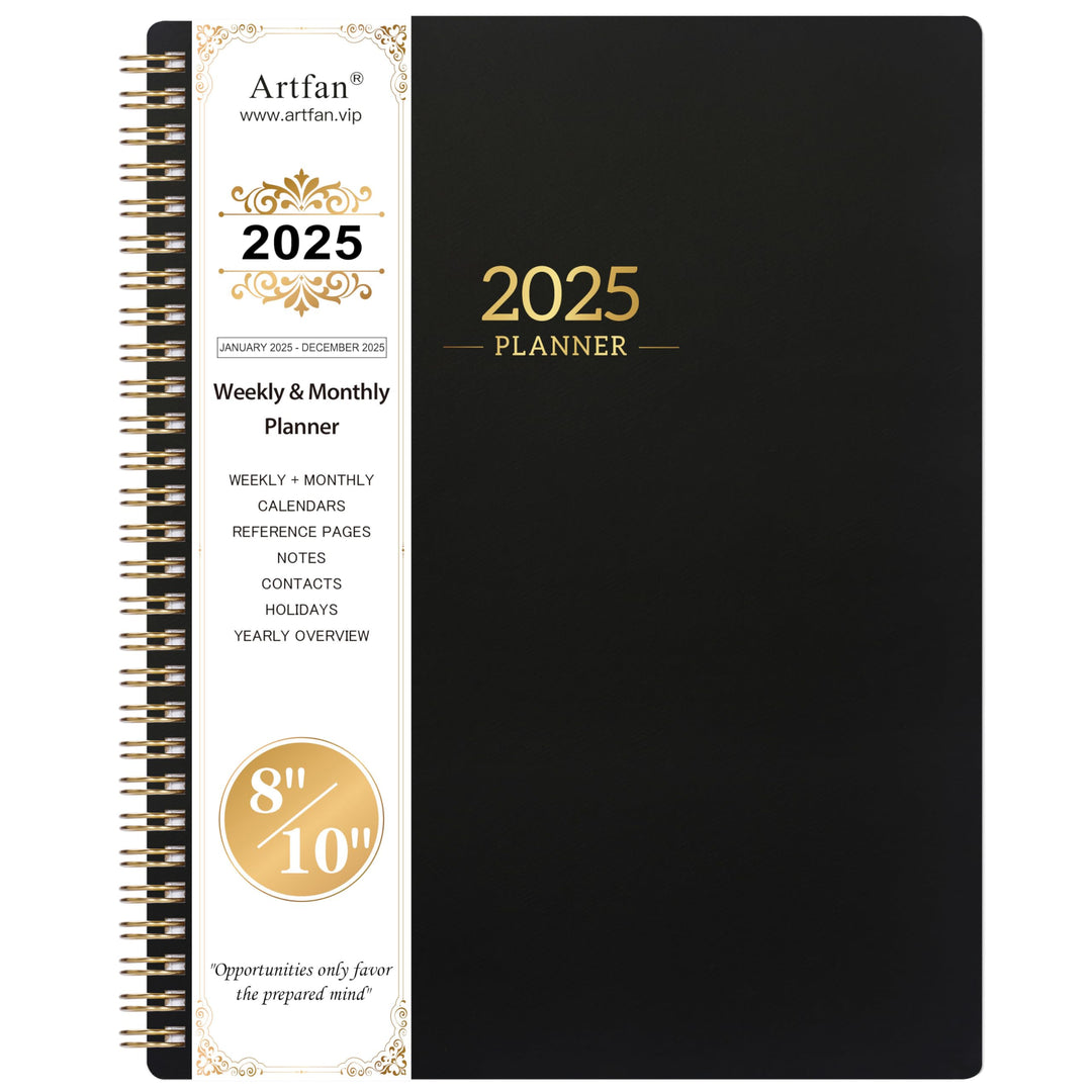 Planner 2025 - Planner/Calendar 2025, Jan.2025 - Dec.2025, 2025 Planner Weekly and Monthly with Tabs, 8 x 10, Flexible Cover + Twin-Wire Binding + Calendars, Daily Organizer - Black