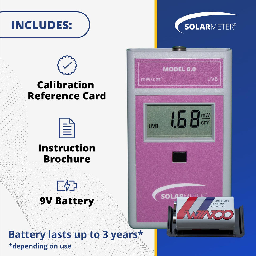 Model 6.0 Standard UVB Meter, Digital UV Radiometer, Portable UV Meter for UV Lamp Testing & More, Effective UVB Light Meter, Measures 280-320 nm, from 0-199.9 mW/cm² UVB, Pink
