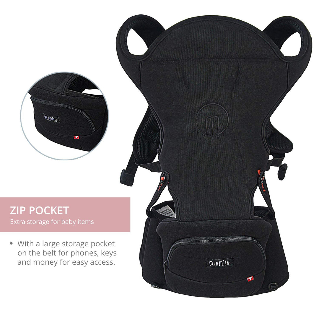 Hipster Essential Forward-Facing Baby Carrier with 3-Carry Options and Compact Storage Compartment Black