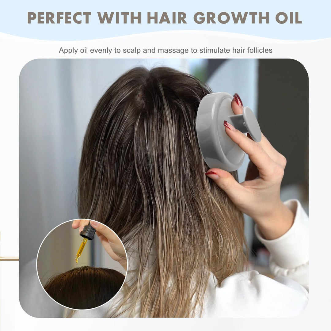 FReatech Hair Scalp Massager Shampoo Brush, Updated Manual Head Scrubber with Long & Flexible Silicone Node, Reach Hair Roots Easily, Remove Dandruff and Exfoliate, Stimulate Hair Growth, Gray