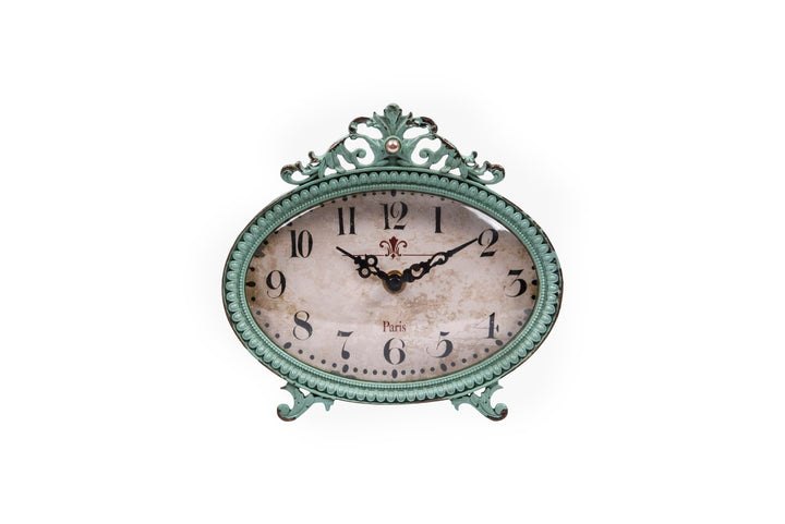 Green Antiqued Pewter Mantel Clock