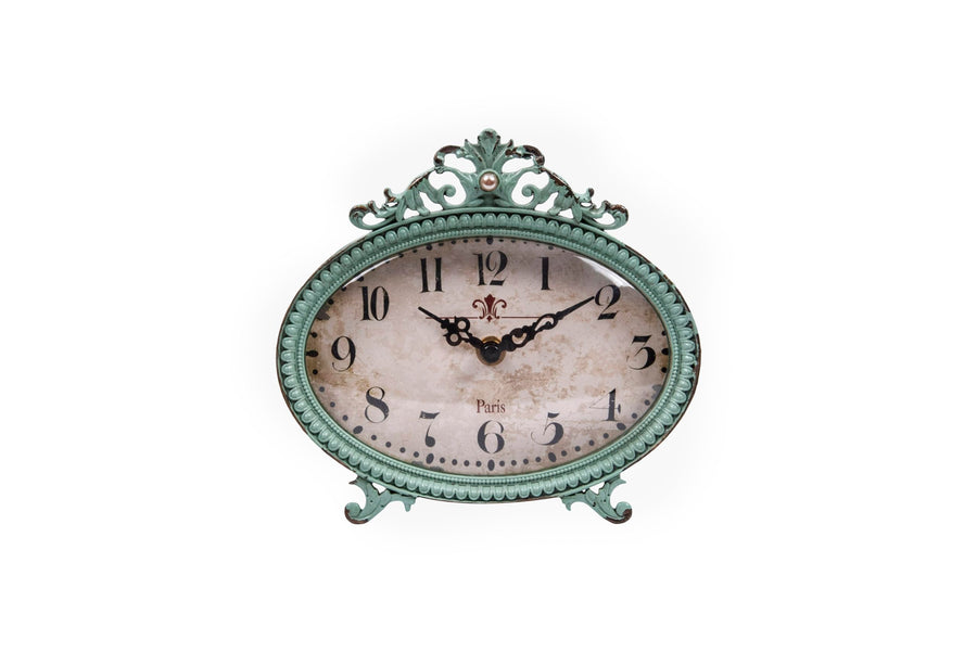 Green Antiqued Pewter Mantel Clock