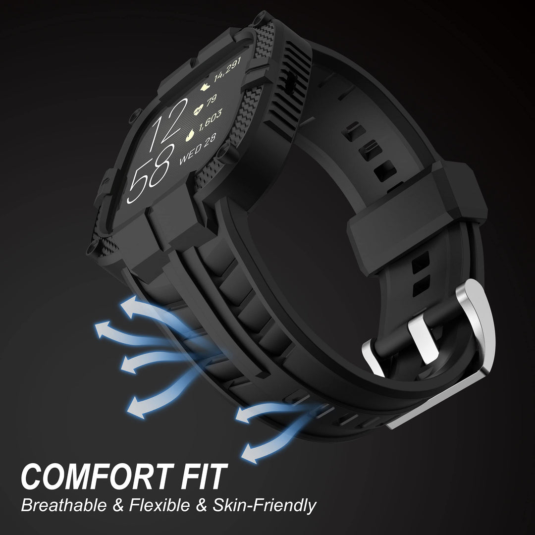 Compatible for Fitbit Versa 2 Bands All Round Protective Case Rugged Sport Band Wristbands for Men Women Black