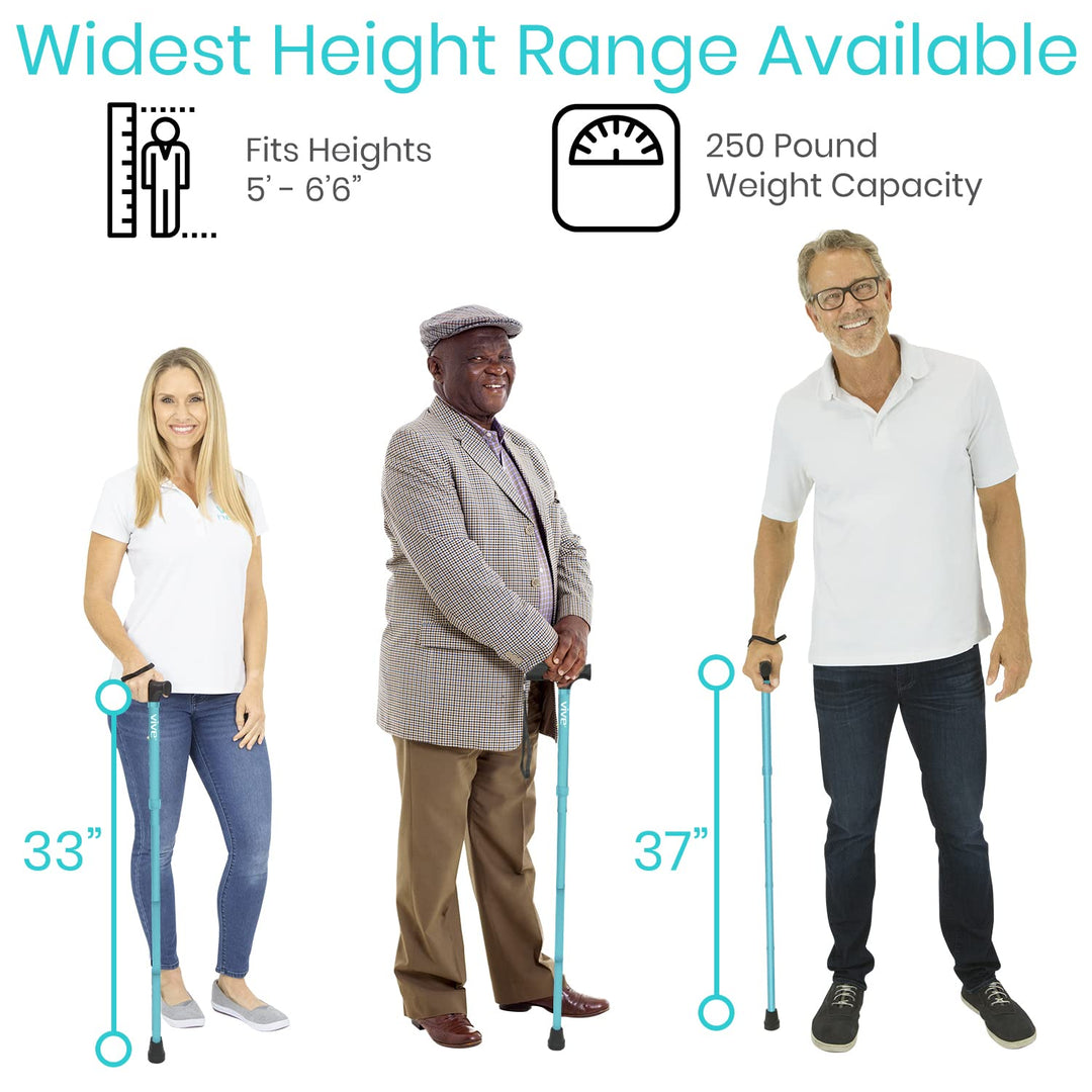 Folding Cane - Foldable Walking Cane for Men, Women - Fold-up, Collapsible, Lightweight, Adjustable, Portable Hand Walking Stick - Balancing Mobility Aid - Sleek, Comfortable T Handles (Teal)