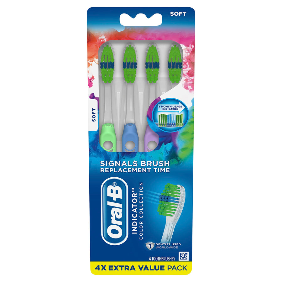 40 Soft Bristles Indicator Contour Clean Toothbrush, 4 Count