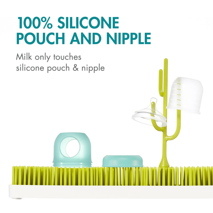 Nursh Reusable Silicone Pouch Baby Bottles - Slow Flow Nipple - Silicone Baby Bottle Pouch and Nipple - Baby Feeding Essentials - Blue - 0-3 Months - 3 Count - 4 Ounce