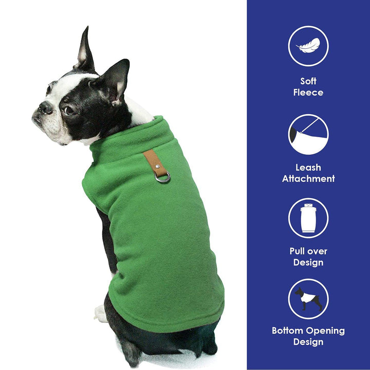 Fleece Vest Dog Sweater - Green, X-Large - Warm Pullover Fleece Dog Jacket with O-Ring Leash - Winter Small Dog Sweater Coat - Cold Weather Dog Clothes for Small Dogs Boy or Girl