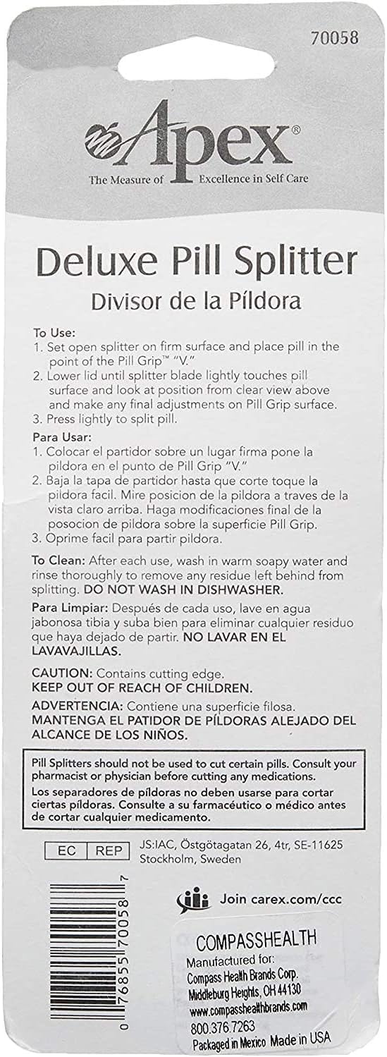 Deluxe Pill Splitter - Pill Splitter with Retracting Blade Guard - for Cutting Small Pills or Large Pills in Half