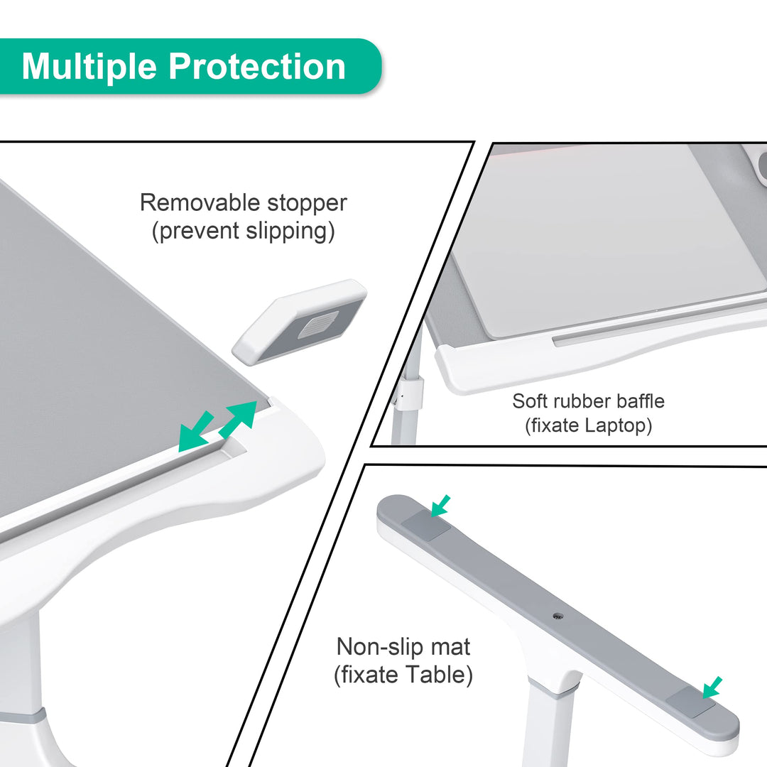 Foldable Laptop Bed Tray Table PVC Leather, Adjustable Laptop Desk for Bed with Height and Angle, Portable Lap Desk for Laptop and Writing with 2 Storage Drawers