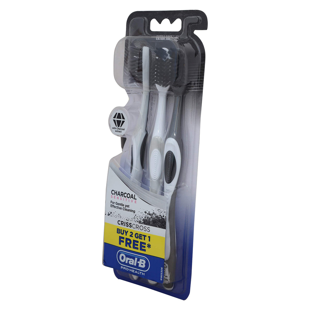 Charcoal Sensitive Manual Adult Toothbrush - 3 Pieces (Extra Soft, Buy 2 Get 1)