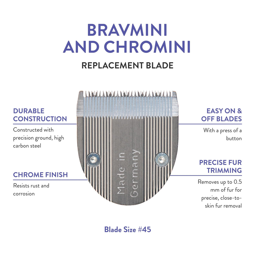 Professional Animal Blade BravMini Pet, Dog, Cat & Horse Trimmers (#41590-7370) Replacement Blade - Trimmer Blade Replacement - with 1#45 Silver Blade