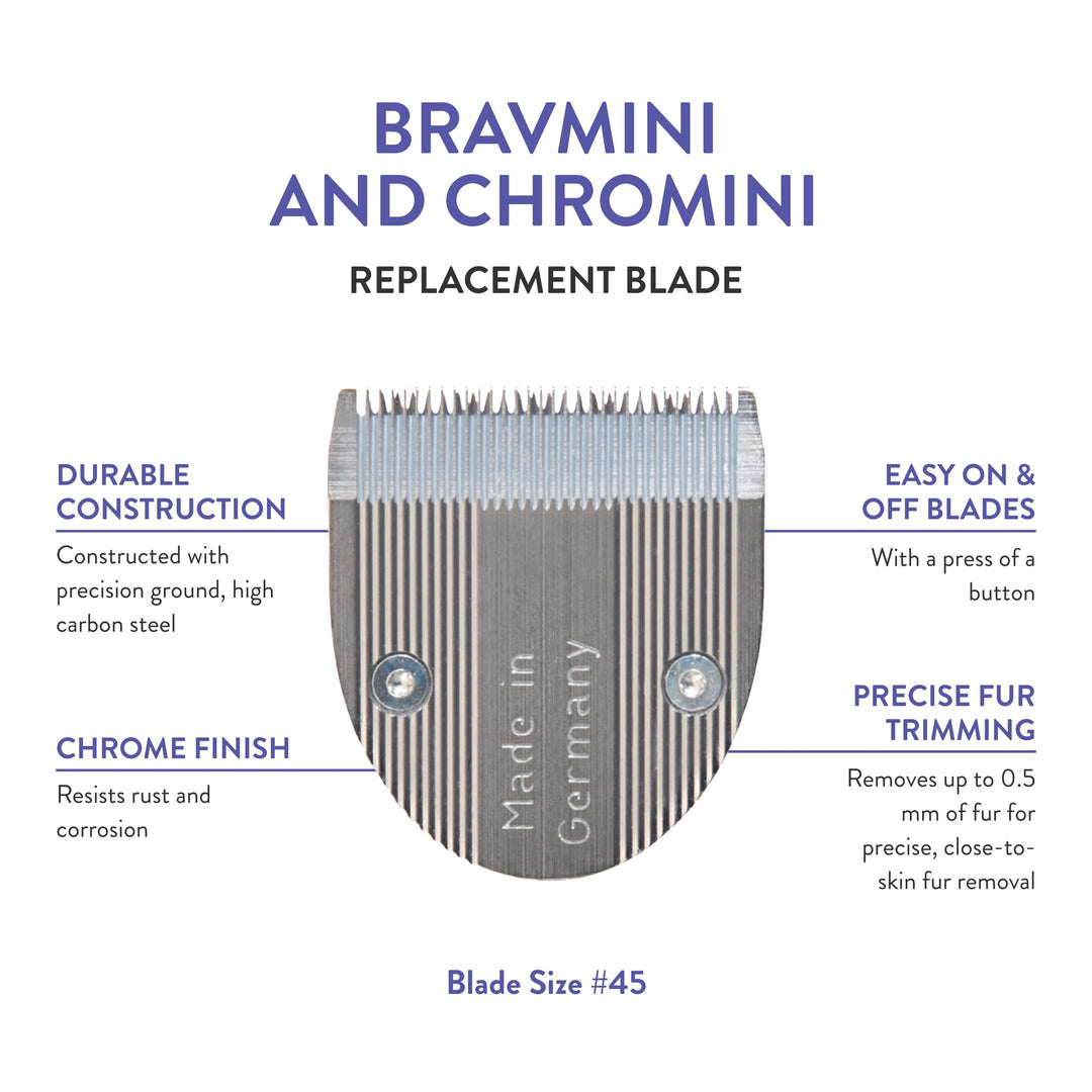 Professional Animal Blade BravMini Pet, Dog, Cat & Horse Trimmers (#41590-7370) Replacement Blade - Trimmer Blade Replacement - with 1#45 Silver Blade