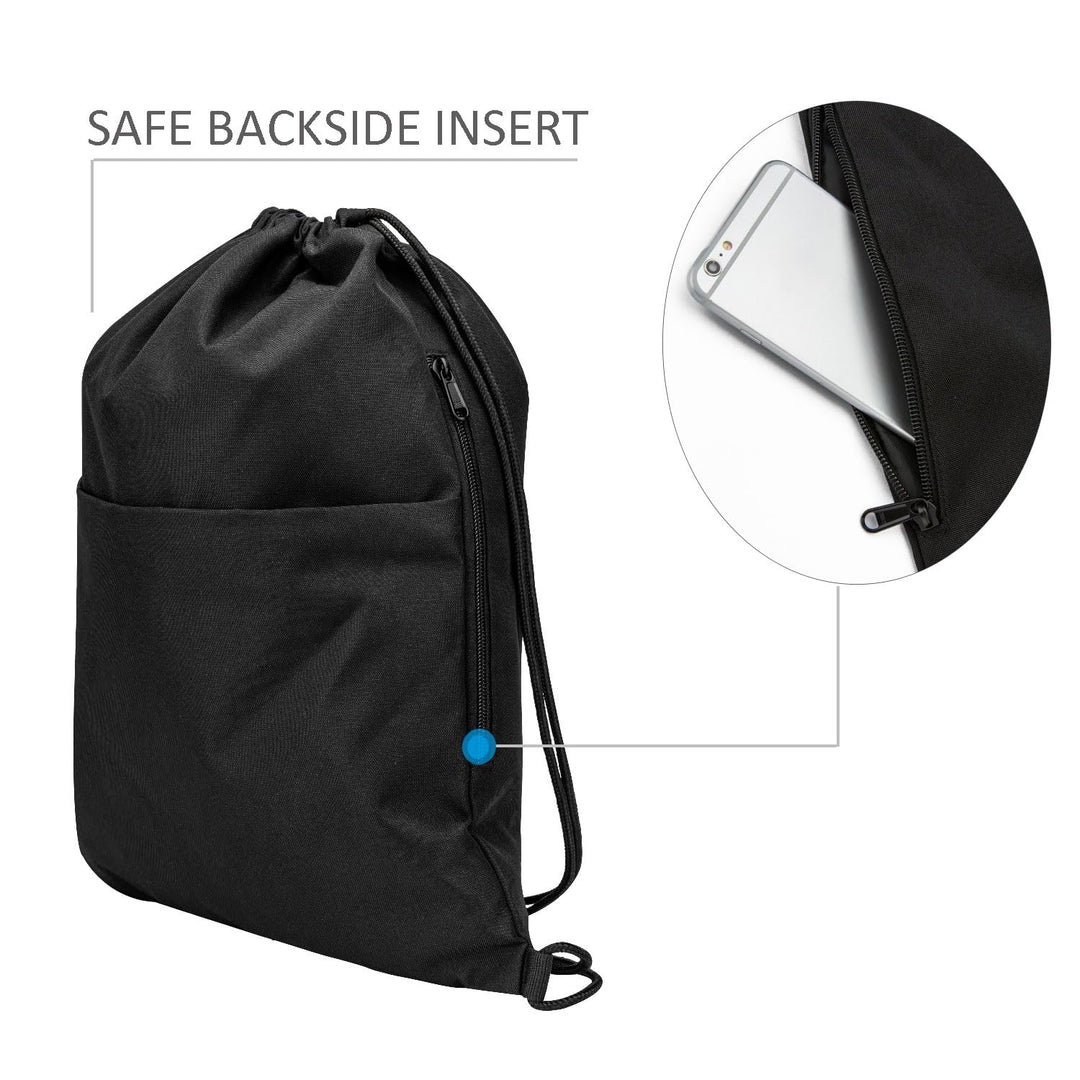 Drawstring Backpack Water Resistant String Bag Sports Sackpack Gym Sack with Side Pocket for Men Women - Black
