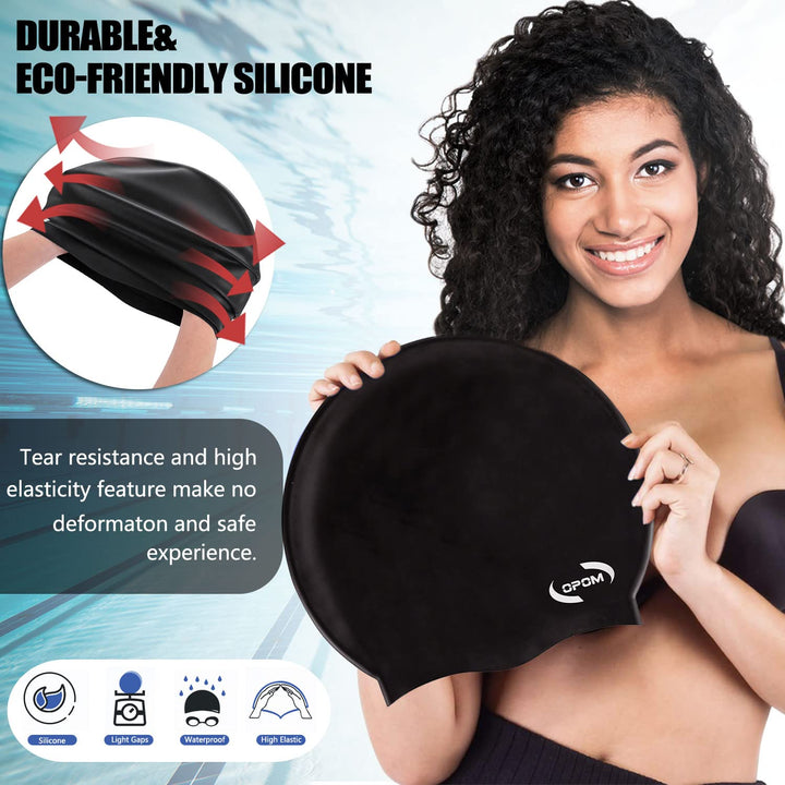 Extra Large Swimming Cap for Women Long Hair Girls Men and Adult Waterproof Silicone Cover Ear Bath Pool Shower Swimming Caps Special Design Swim Cap for Long Thick Curly Hair&Dreadlocks Weaves Braid