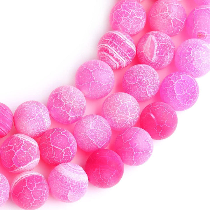45pcs 8mm Fuchsia Frosted Agate Beads Unpolished Cracked Matte Round Loose Gemstone Beads for Jewelry Making DIY Bracelet Necklace
