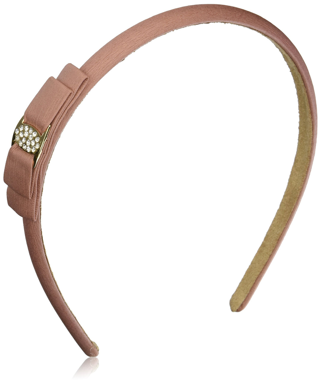 Headband, Covered Bow With Crystal Stone, Peach