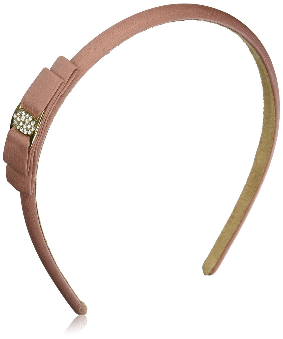 Headband, Covered Bow With Crystal Stone, Peach