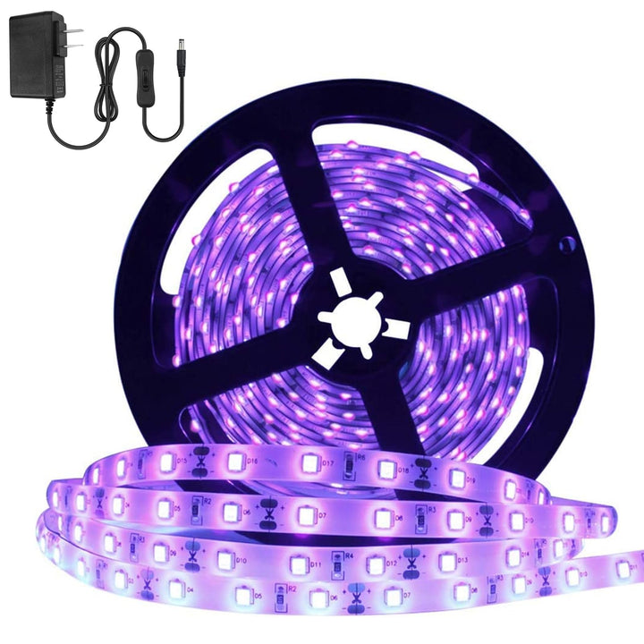 Super Bright 24 Watts UV Black Light LED Strip, 16.4FT/5M 3528 300LEDs 395nm-405nm Waterproof IP65 Blacklight Night Fishing implicitly Party with Power Supply