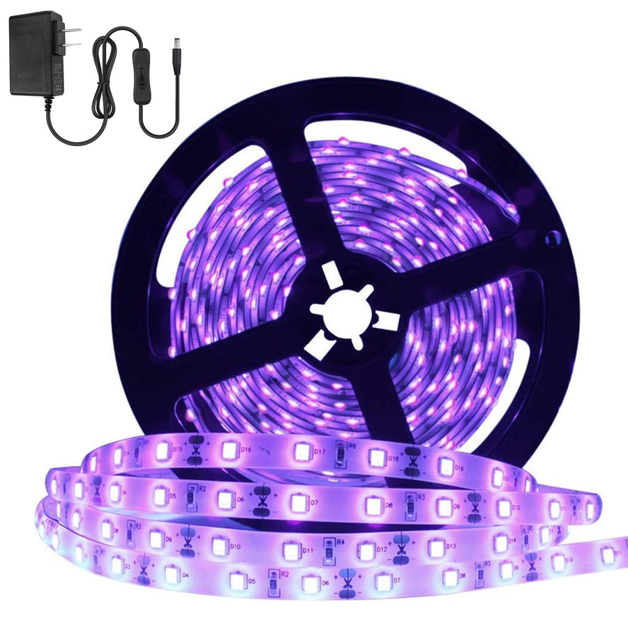 Super Bright 24 Watts UV Black Light LED Strip, 16.4FT/5M 3528 300LEDs 395nm-405nm Waterproof IP65 Blacklight Night Fishing implicitly Party with Power Supply