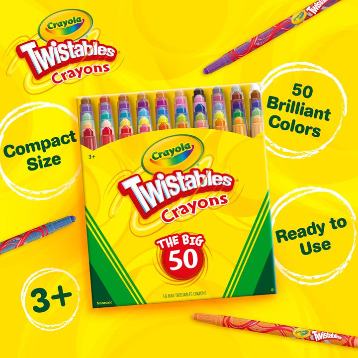 Mini Twistables Crayons (50ct), Crayons for Kids, Arts & Crafts Supplies, Toddler Crayons for Coloring Books, Stocking Stuffers