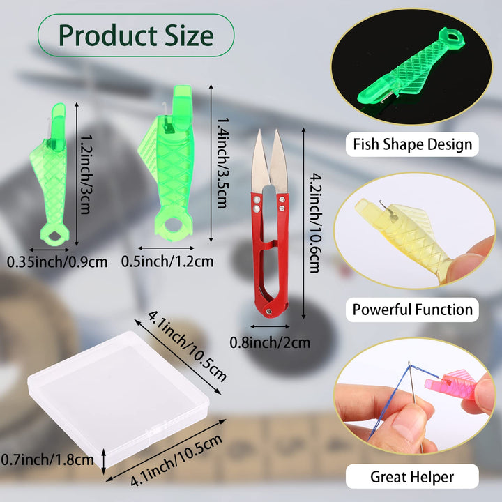 36Pcs Sewing Machine Inserter Needle Threaders Fish Type Automatic Sewing Needle Threaders Hand Machine Sewing Tool with Clear Box for Small Eyes Needle