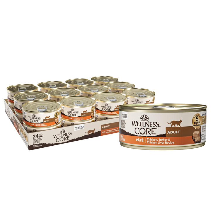 CORE Pate Adult Wet Cat Food, Natural, Protein-Rich, Grain Free, 5.5 Ounce, 24 Pack (Chicken, Turkey & Chicken Liver)