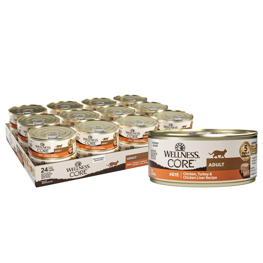 CORE Pate Adult Wet Cat Food, Natural, Protein-Rich, Grain Free, 5.5 Ounce, 24 Pack (Chicken, Turkey & Chicken Liver)