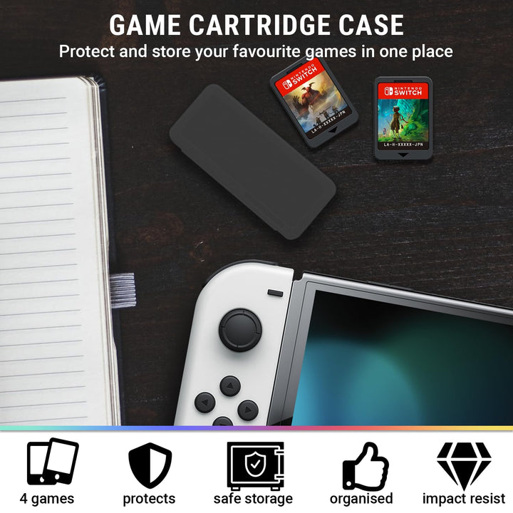 Switch Accessories Bundle - Essentials Pack for Nintendo switch OLED Case & Screen Protector , Grip Case, Games Holder, Headphones - Classic Black Edition