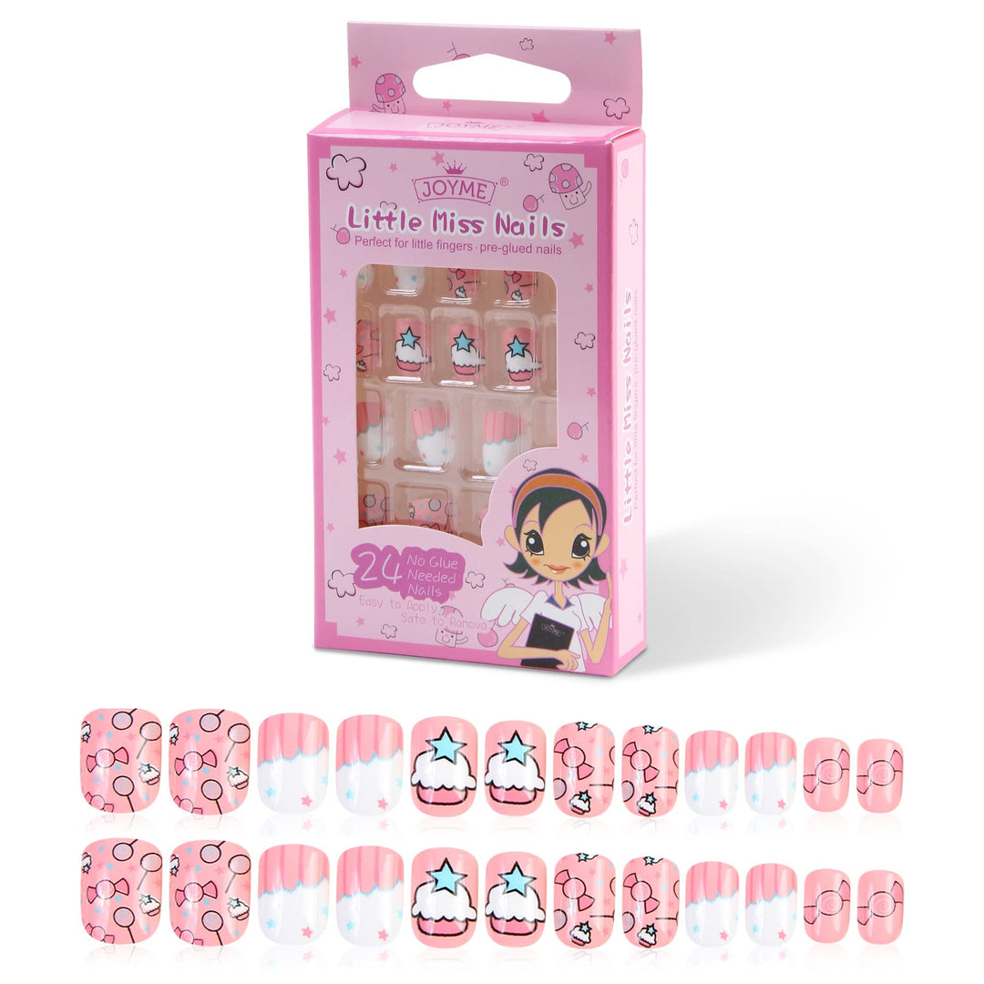 False Nails for Girls 24 Pcs Press On Kids Fake Nails Tips Candy Pattern