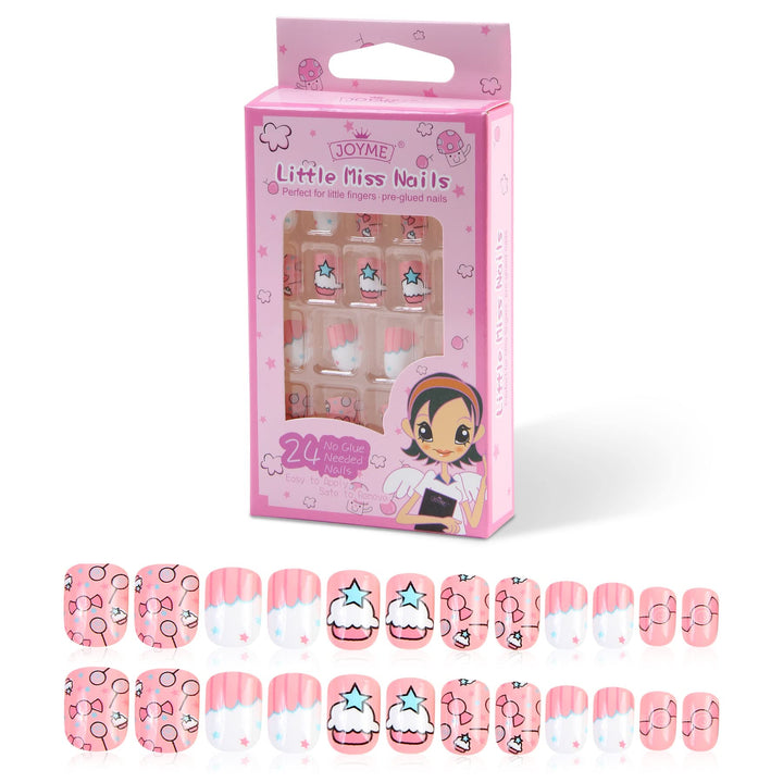 False Nails for Girls 24 Pcs Press On Kids Fake Nails Tips Candy Pattern