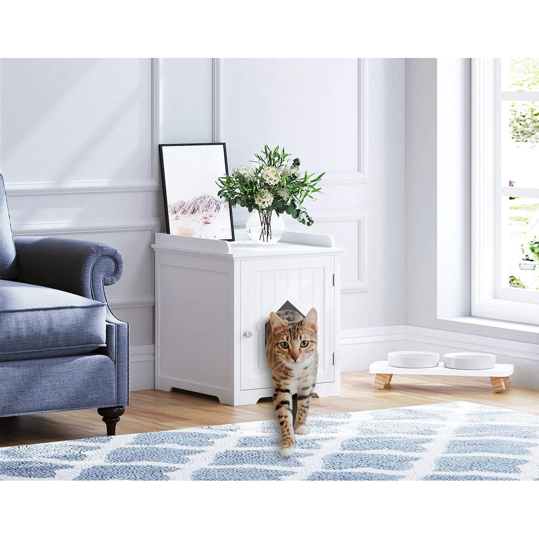 Cat Litter Box Enclosure, Side Table,Night Stand Pet House, Indoor , White