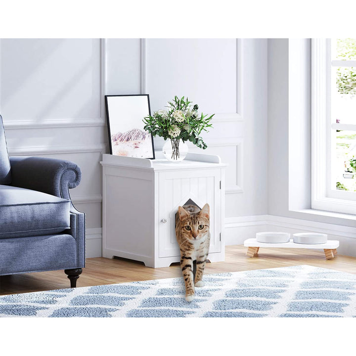 Cat Litter Box Enclosure, Side Table,Night Stand Pet House, Indoor , White