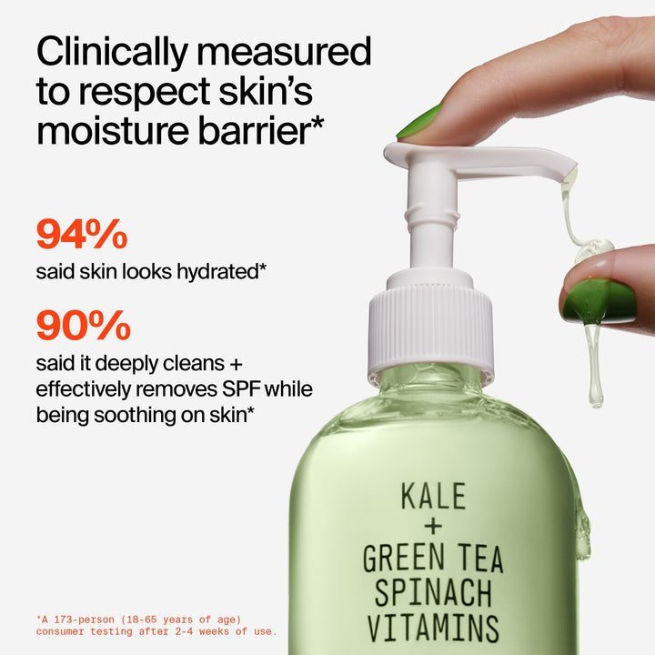 Facial Cleanser - Kale and Green Tea Cleanser - Gentle Face Wash, Makeup Remover + Pore Minimizer for All Skin Types - Vegan (8oz)