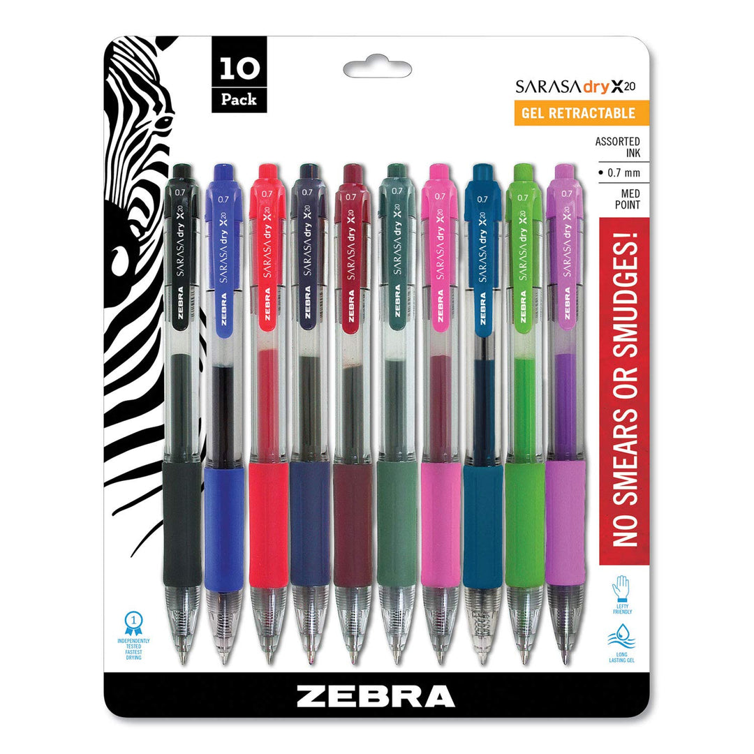 Zebra Pen Sarasa Retractable Gel Pen, Medium Point, 0.7mm, Assorted Fashion Color Ink, 10-Pack