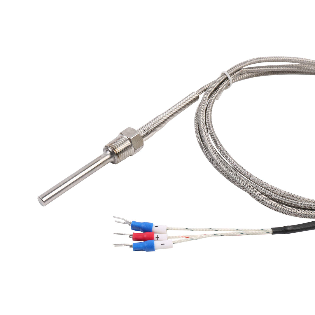 Waterproof RTD PT100 Temperature Sensor - Stainless Steel 3 Wire Thermistor Probe for PID Temperature Controller NPT 1/4 Inch Pipe Thread with Insulation Lead Shield Wire -50~500 with 2m Wire