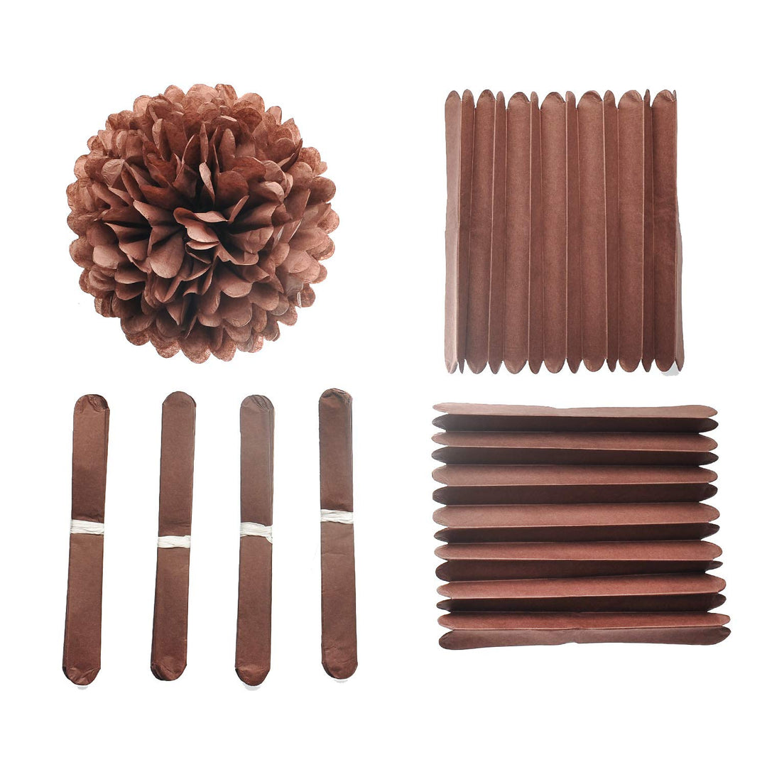 10 Brown Tissue Pom Poms DIY Tissue Paper Flowers for Birthday Wedding Baby Shower Tea Party Dessert Table Decoration, Pack of 18