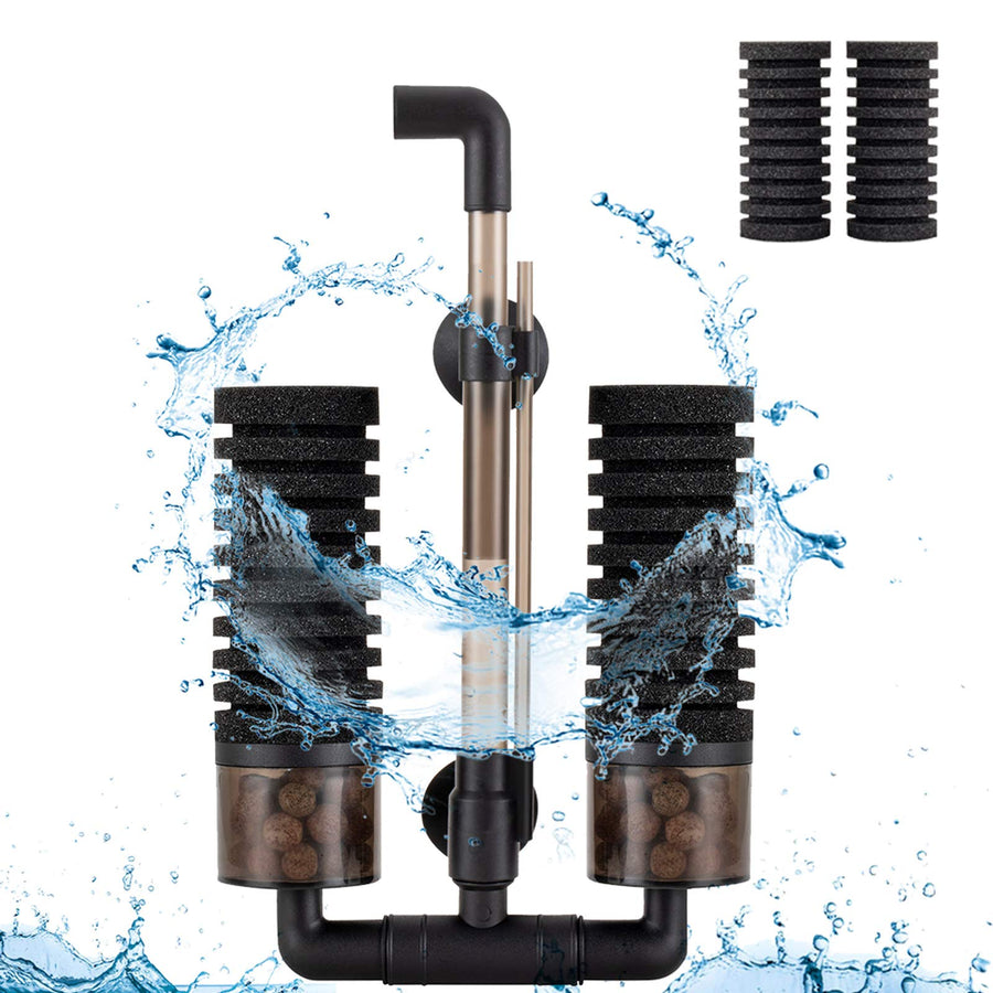 Sponge Filter, Aquarium Filter Double Sponge Replaceable Media with 4 Biochemical Sponges and 1 Bag of Filtered Ceramic Balls Ultra Quiet Filter Fish Tank (S/M)