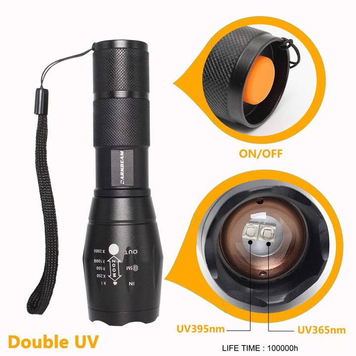 UV 365nm and 395nm Light Wood's lamp Blacklight Ultraviolet Flashlight LED Portable Mini Handheld Torch, Detector for Dog Urine Pet Stains Anti-counterfeiting Identification, Resin Curing