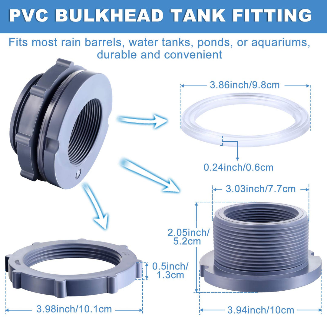 PVC Bulkhead Fitting Water Tank Connector for Rain Barrels, Aquariums, Ponds or Water Tanks (2 Inches)
