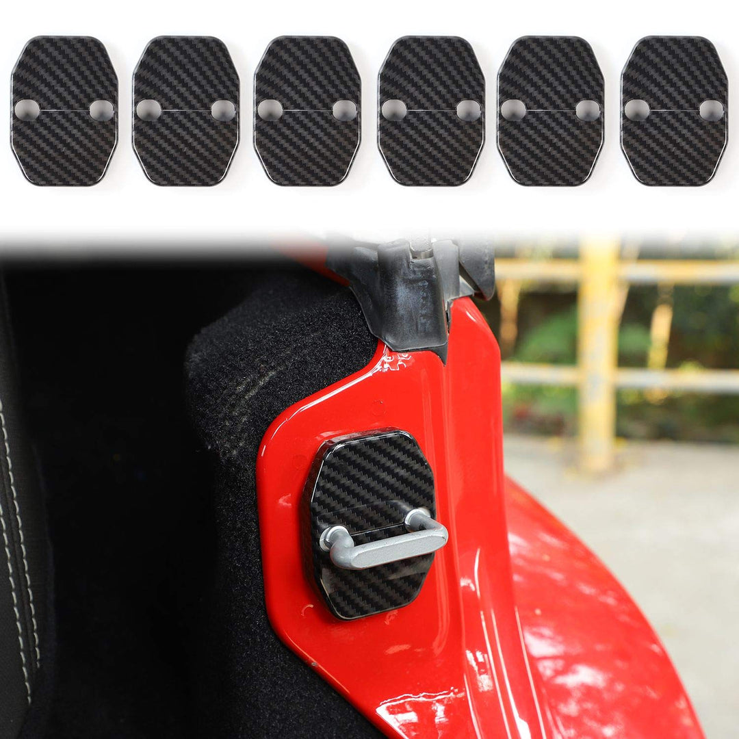for Jeep JK ABS Carbon Fiber Door Lock Covers Protection Trim for 2007-2019 Jeep Wrangler JK JKU, for 2016+ Jeep Renegade, for 2011+ Grand Cherokee, for Chrysler, for 2019 RAM 6PCS