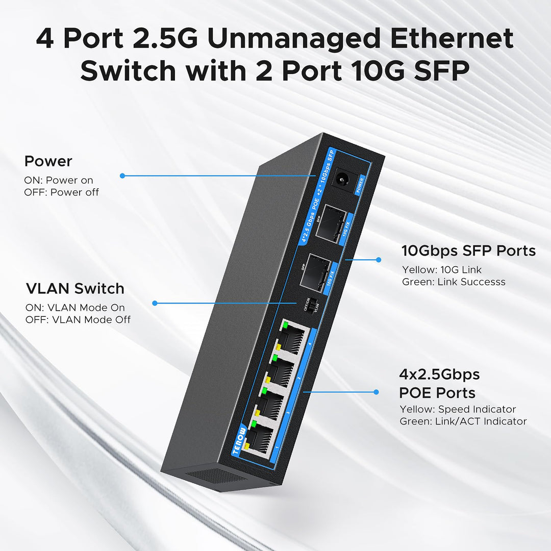 PoE Switch, 10 Port Gigabit Ethernet Network Switch( 8 PoE+ Port with 2 Extra Uplink Port), 802.3af/at Compliant | Plug & Play | Shielded Ports | Traffic Optimization | Fanless Quiet