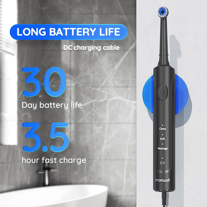 Electric Toothbrush USB Fast Charging 3 Modes Rotary Toothbrushes Rechargeable Spin Toothbrushes with 4 Round Brush Heads for Adults & Kids (Over 8 Years Old)