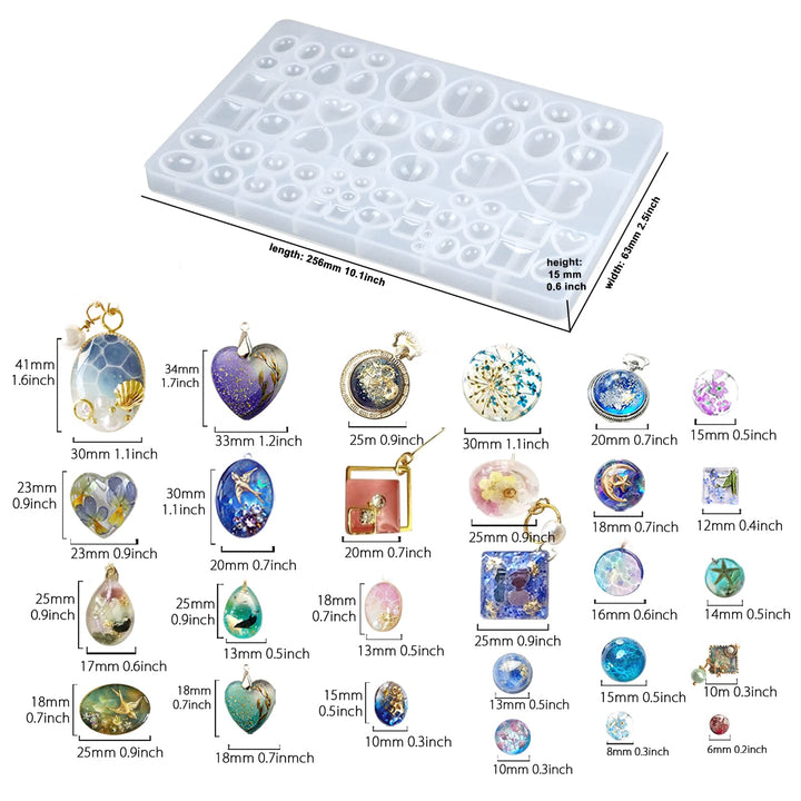 Cabochon Gem Jewelry Silicone Mold Oval Teardrop Square Heart Round Shapes, for Polymer Clay, Crafting, Resin Epoxy, Pendant Earrings Making, Large