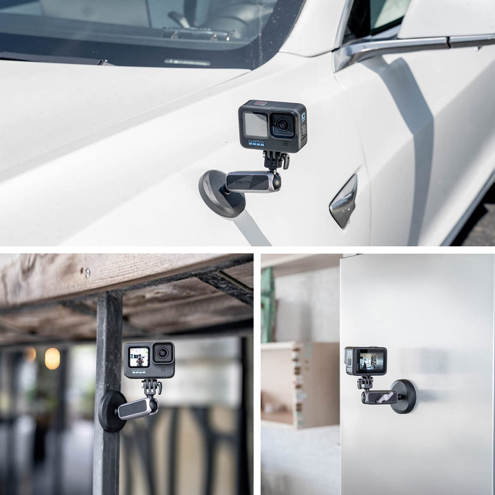 Magnetic Camera Mount Compatible for DJI OSMO Action 4/3/2, Gopro 11/10/9/8/7/6/5/4 with 1/4-20 Standard Thread Adapter OSMO Pocket 2, Insta360 ONE RS, R, ONE X3, X2, Double Ball Head Mechanism