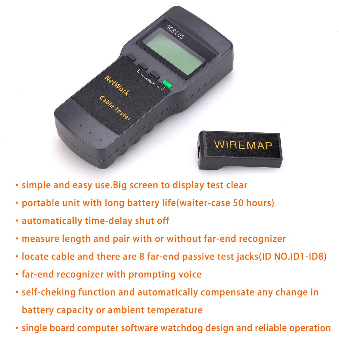 SC-8108 Digital Twisted Wire Meter Test Cat5 RJ45 STP UTP LAN Phone Coaxial Network Cable Tester Equipment